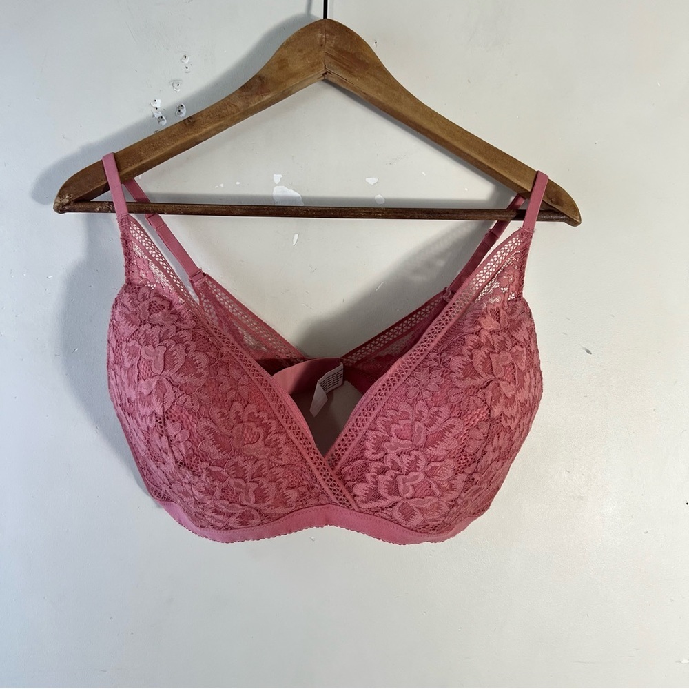 Knix Lace Deep V Lightly Lined Bralette Size XXL Mauve Pink Bra